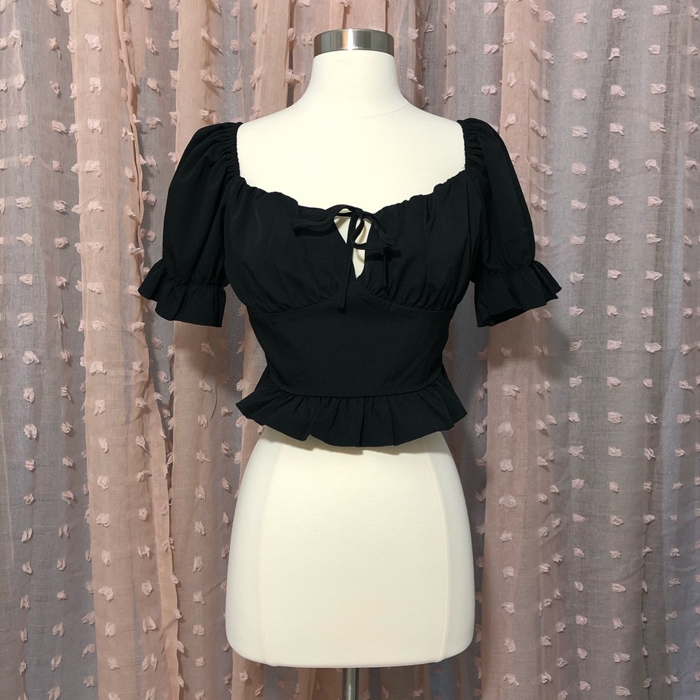 Missguided Black Ruffle Crop Top